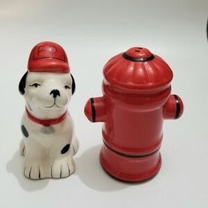 Dalmatian and fire hydrant salt and pepper shakers